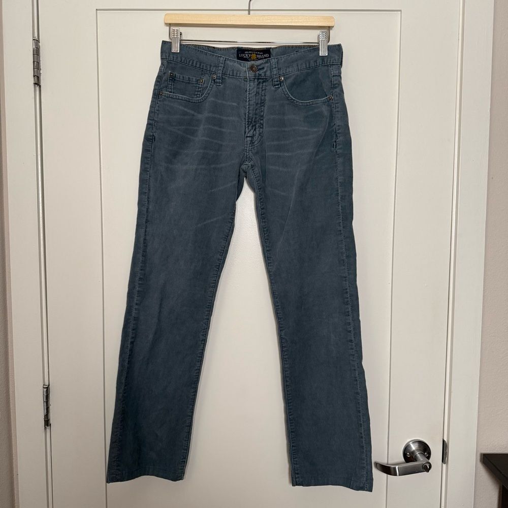 Lucky Brand 221 Original Straight Pants Mens 28x32 Blue Gray Corduroy Casual